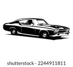  old chevy camaro car logo. view from side isolated white background. Best for badge, emblem, concept, design sticker, t-shirt and auto industry.