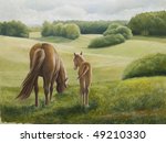 Mare And Foal Study Painted In...
