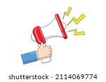 a hand holding loudspeaker.... | Shutterstock .eps vector #2114069774