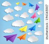 paper airplanes with clouds on... | Shutterstock . vector #196165007