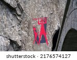 Small photo of Famous Devil's Bridge with red devil and goat painted on rock at Schollenen gorge, Canton Uri, on the way to Swiss mountain pass St. Gotthard