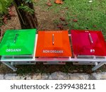 Small photo of Boyolali, Indonesia - November 26, 2023: waste bins that have been categorized as organic and nonorganic. So it can make processing easier, Indrokilo Boyolali.