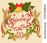 christmas wreath in style free... | Shutterstock .eps vector #754700854