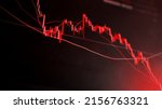 Small photo of The red crashing market volatility of crypto trading with technical graph and indicator, red candlesticks going down without resistance, market fear and downtrend. Cryptocurrency background concept.