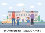 back to school. parents  mother ... | Shutterstock .eps vector #2030977457