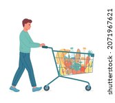 young man with shopping cart... | Shutterstock .eps vector #2071967621