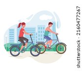 young couple are riding on... | Shutterstock .eps vector #2160477267