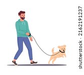 man walking with pet on leash.... | Shutterstock .eps vector #2162191237