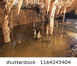Stalactites and stalagmites inside Meramec Caverns in Missouri, USA with copy space.