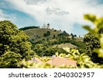 Mikulov, Czech republic, 20.6.2021. Mikulov Castle in south Moravia, Czech Republic. View from Garden. Wine destination for travel.