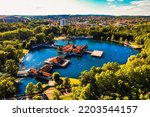 Small photo of Aerial view of the famous Lake Heviz in Hungary, near the lake Balaton. The largest thermal lake in the world available to bath. Discover the beauties of Hungary.
