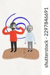 Small photo of Mischievous pranksters. Contemporary art collage with two funny boys shouting, grimacing, playing together over white background. Concept of relationship, childhood, human emotion, friendship, ad