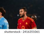 Small photo of Rome, Italy 10th January 2024: Bryan Cristante of A.S. Roma gestures during the Italian Cup 2023-24 football match between SS Lazio vs AS Roma at the Olimpico Stadium
