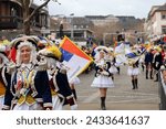 Small photo of Mainz, Germany - February 11, 2024: Traditionally, shouting 3x "Helau" and celebrating on the streets with kids, MTV-Guggemusik-Festival am Fastnachtsonntag.