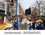 Small photo of Mainz, Germany - February 10, 2024: Traditionally, every year at 14.11 at the carnival season is opened in Mainz by shouting 3x "Helau" and celebrating on the streets with kids, Der Jugendmaskenzug.