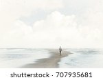 calm man walking in the sand between two seas