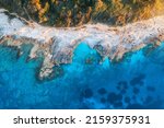 Aerial View Of Blue Sea  Rocks...