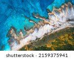 Aerial View Of Blue Sea  Rocks...