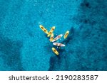 Aerial View Of Yellow Kayaks In ...