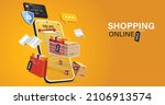 shopping online on website or... | Shutterstock .eps vector #2106913574