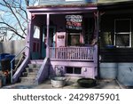 Small photo of Pittsburgh, PA USA. February 23, 2024. Palestine protest sign seen on the front porch of an old house painted in purple on Melwood Avenue in the Polish Hill neighborhood of Pittsburgh.