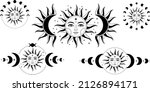 boho sun and moon. hand drawn... | Shutterstock .eps vector #2126894171