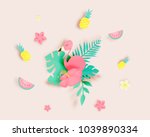 tropical floral with flamingo... | Shutterstock .eps vector #1039890334