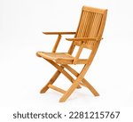 A wooden folding chair isolated on a white background.