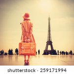 Redhead Girl With Suitcase On...