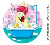 Cartoon Bunny Taking A Bath