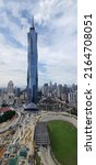 Small photo of Merdeka 118 or PNB 118. The tallest building in Southeast Asia once completed. Construction site and Merdeka Stadium. Iconic attraction. Clear blue sky. Commercial center.Malaysia. June 2022