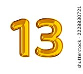 Number 13 thirteen made of gold inflatable balloons isolated on white background. gold helium balloons forming 13 thirteen number. Discount and sale or birthday concept