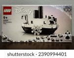 Small photo of Selangor, Malaysia - 20 Nov 2023: Box of Lego Mini Steamboat Willie, one of Lego collection for Disney’s 100th anniversary celebration.