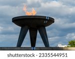 Small photo of Berlin Germany July 1, 2023: The memorial with the Eternal Flame from 1955 was supposed to burn only until reunification, but was preserved as a memorial to the victims of flight and expulsion.