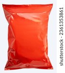 Small photo of Food Packaging, Foil and plastic snack bags mockup isolated on white background, Orange colored pillow packages for food production on White Background With clipping path.