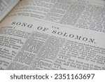Small photo of "Rome, Italy 08 23 2023" Chapter of the bible, holy book. Song of Solomon page detail. Close-up page detail biblical text.