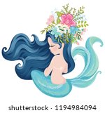 pretty mermaid with flowers... | Shutterstock .eps vector #1194984094