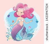 cute mermaid with little fishes ... | Shutterstock .eps vector #1423947524