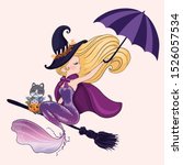 witch mermaid with cute cat... | Shutterstock .eps vector #1526057534