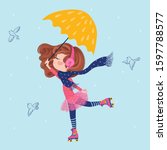 cute little girl roller skating ... | Shutterstock .eps vector #1597788577