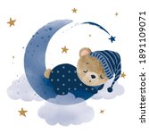 cute little teddy bear sleeping ... | Shutterstock .eps vector #1891109071