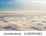 Panorama sky from altitude in the cumulus and layered stratus clouds sunset sunrise