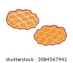 Belgian Liege waffle with powdered sugar and without topping. Cartoon clip art drawing, isolated vector illustration.