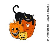 smiling black cat lies on... | Shutterstock .eps vector #2035750367