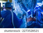 Small photo of Prostate robotic surgery. Surgery room in a modern hospital with top notch equipment and masterful surgeons.