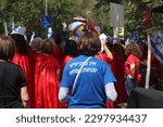 Small photo of Tel Aviv, Israel - May 4, 2023: Demonstrators rallied in front of Rabbinical Court, 33 King David Blvd, protesting against the judicial reform. Political performance inspired by the Handmaid's Tale.