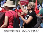 Small photo of Tel Aviv, Israel - May 4, 2023: Demonstrators rallied in front of The Rabbinical Court, 33 King David Boulevard, protesting against the judicial reform.