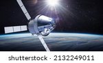 Small photo of Orion spacecraft in space. Spaceship on orbit of Earth. Sci-fi wallpaper. Artemis space program. Expedition to Moon. Space shuttle with astronauts. Elements of this image furnished by NASA