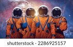 Small photo of Astronauts in deep bright space. Future Artemis mission from Earth planet on Moon satellite. Spaceman. Elements of this image furnished by NASA