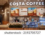 Small photo of Latvia, Riga, August, 2022 - Modern interior of Costa Coffee cafe in shopping mall, Riga, Latvia. Second largest coffeehouse chain in the world